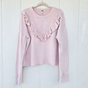 Free People Ooh La Ruffled Cropped Sweatshirt Pink Large